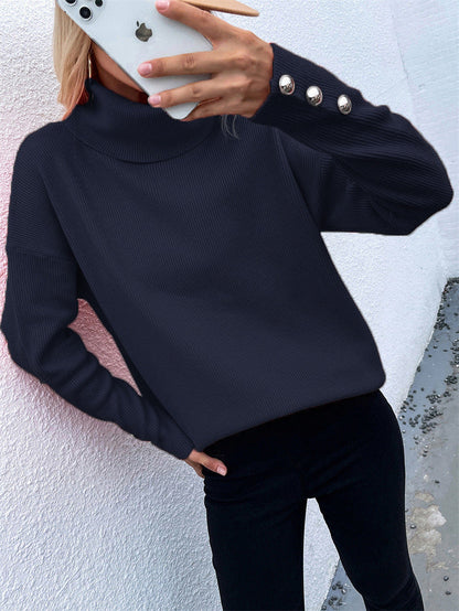 Women's roll-neck sweater with structured design and button details NOVAE