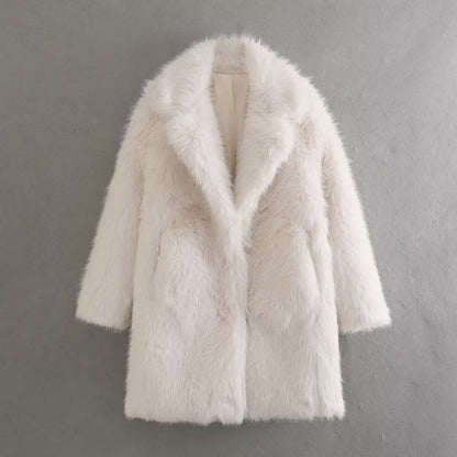 Women's fleece coat with double lapels NOVAE