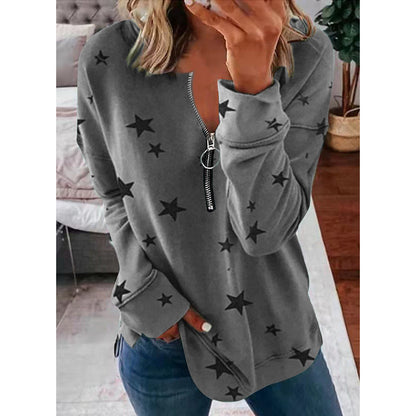 Women's Casual Sweatshirt with Zipper and Star Motif NOVAE