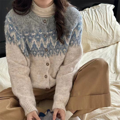 Women's knitted cardigan with traditional pattern and button details NOVAE