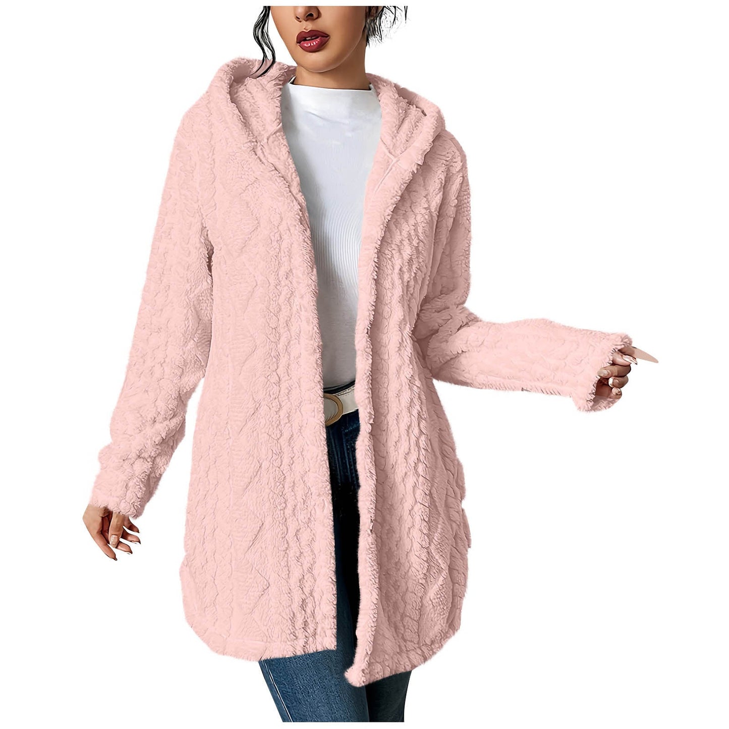 Women's Cozy Hooded Cardigan Jacket in Soft Fleece NOVAE