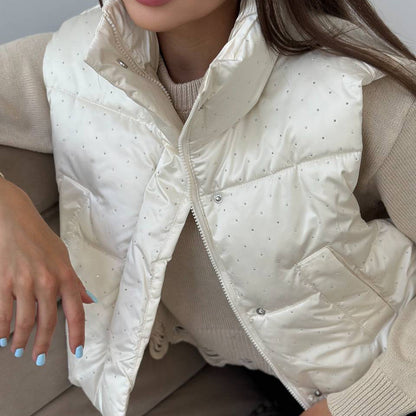 Women's quilted vest with fashionable accents and high collar NOVAE