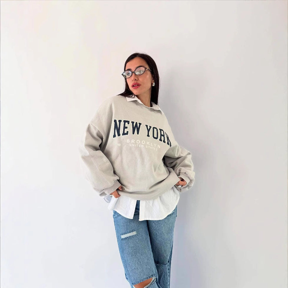 Women's casual sweatshirt with creative New York print and oversized cut NOVAE