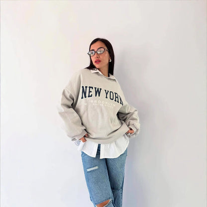Women's casual sweatshirt with creative New York print and oversized cut NOVAE