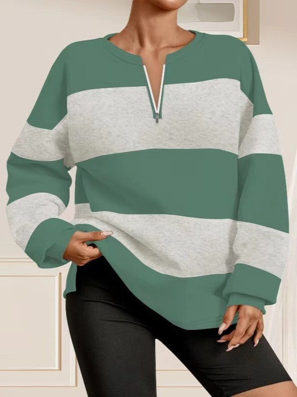 Women's long-sleeved sweatshirt with modern zipper and striped design NOVAE