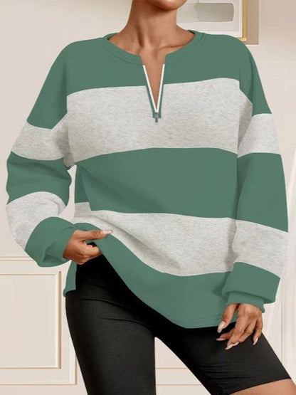 Women's long-sleeved sweatshirt with modern zipper and striped design NOVAE