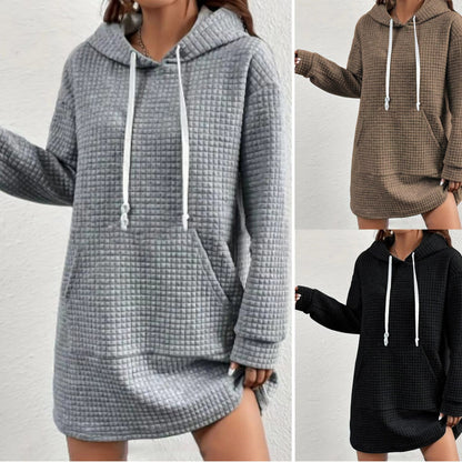 Women's hoodie dress with practical kangaroo pocket and modern knit design NOVAE