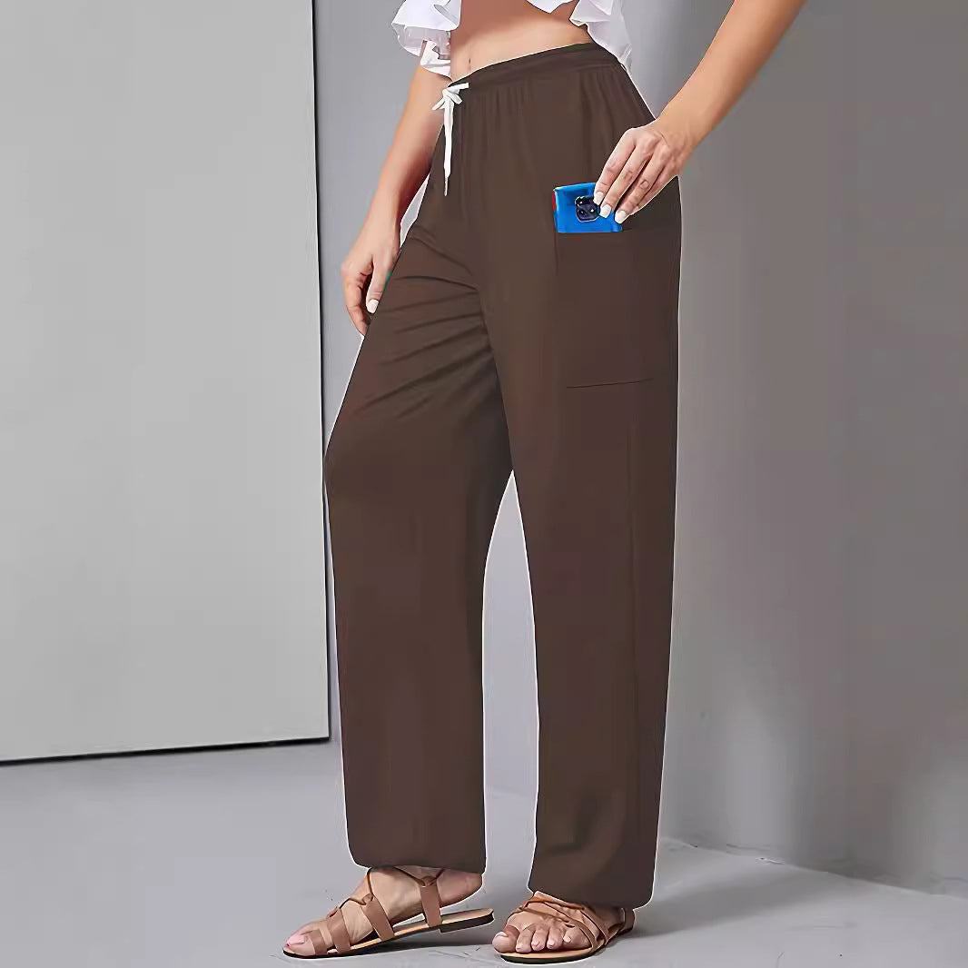 Women's Comfortable Leisure Trousers with Practical Pockets and Elastic Waistband NOVAE