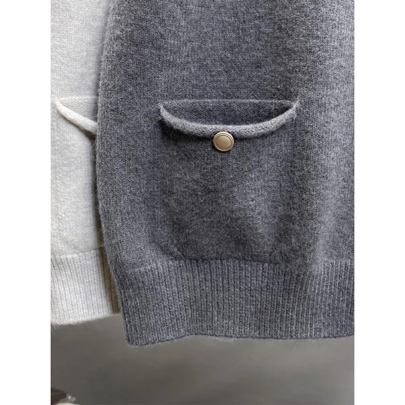 Women's knitted vest with button details and side pockets NOVAE