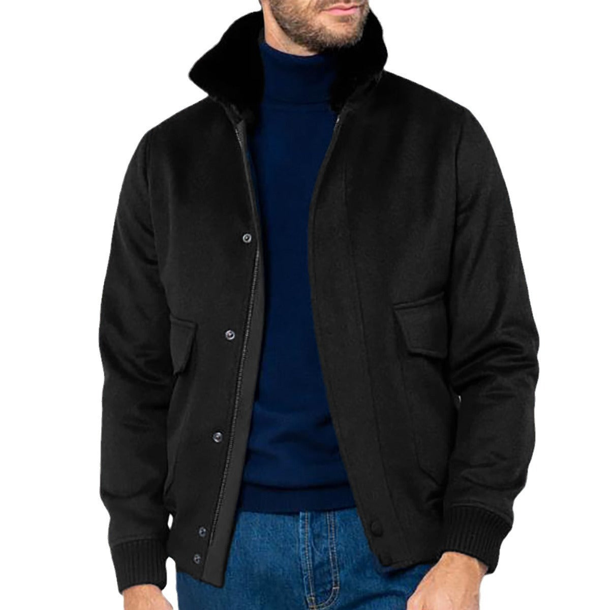 Men's stylish transitional jacket with soft collar and practical side pockets NOVAE