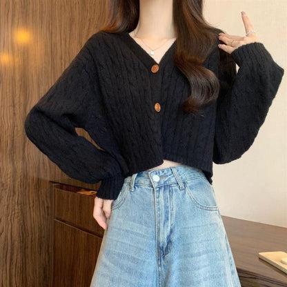 Women's cozy knit cardigan with V-neck and large buttons NOVAE