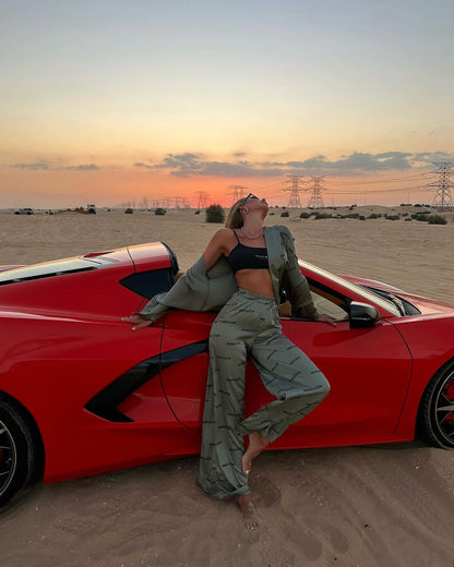 Women's fashionable satin set with long-sleeved jacket and trousers NOVAE