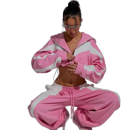 Women's casual tracksuit with hooded jacket and wide-legged jogging pants NOVAE