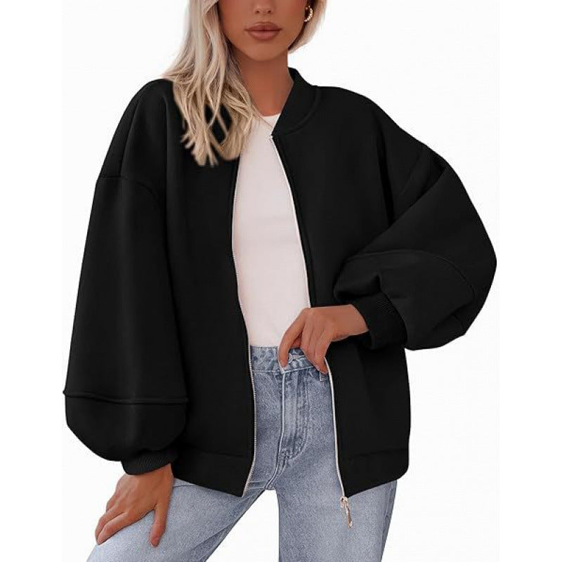 Women's casual oversized jacket with zipper and balloon sleeves NOVAE