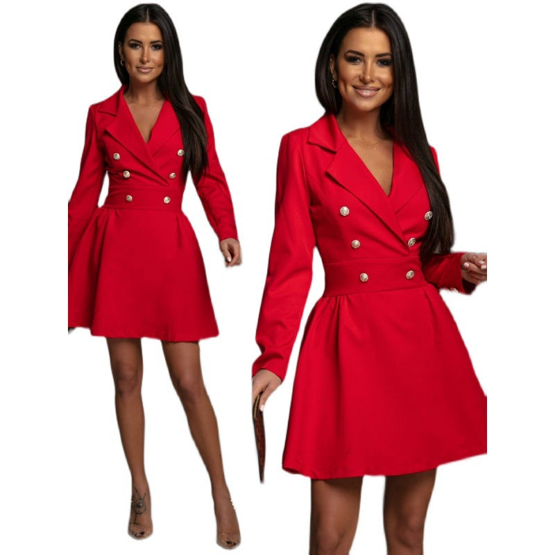 Women's blazer dress with double-breasted button fastening and elegant skirt NOVAE