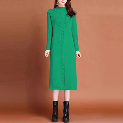 Women's knitted maxi dress with high collar and elegant cable details NOVAE