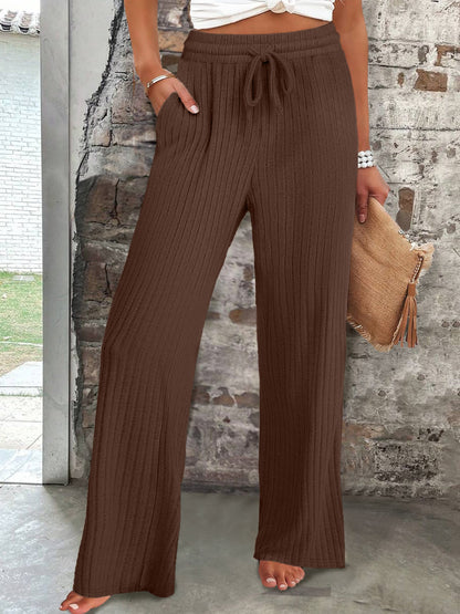 Women's wide-leg ribbed knit trousers with elasticated waistband NOVAE