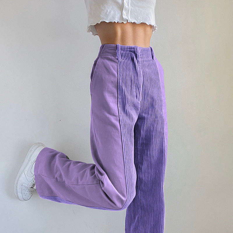 Women's Casual Corduroy Trousers with High Waist and Straight Cut NOVAE