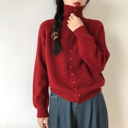 Women's High-Quality Knit Cardigan with Stand-Up Collar and Button Details NOVAE