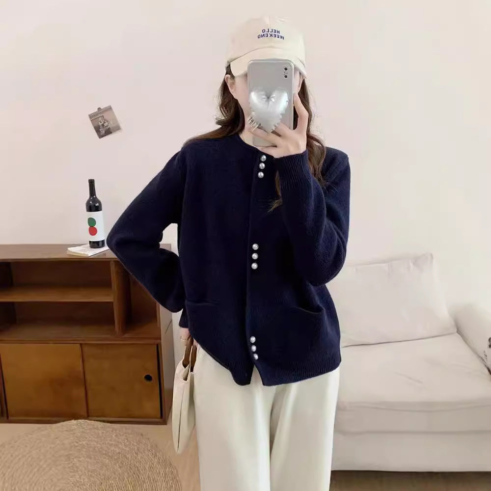 Women's cardigan with elegant pearl buttons NOVAE