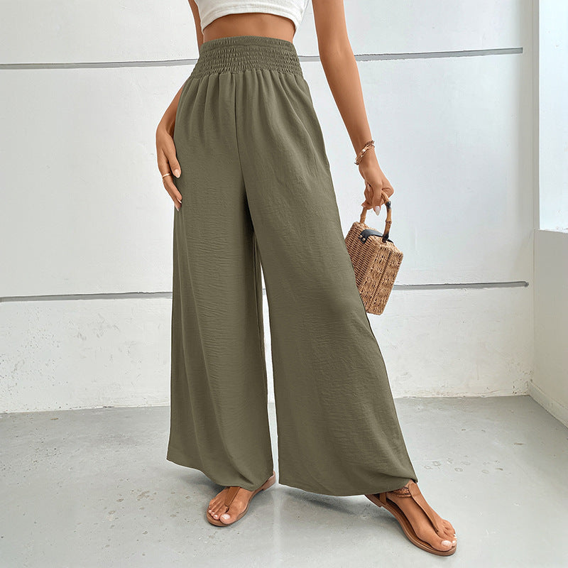 Women's wide-leg summer trousers with elasticated waistband NOVAE