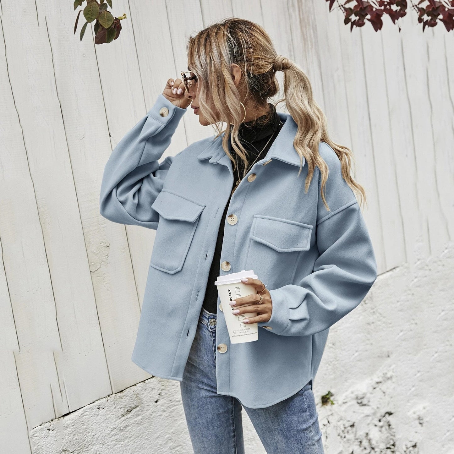 Women's elegant oversized jacket with patch pockets and fashionable collar NOVAE