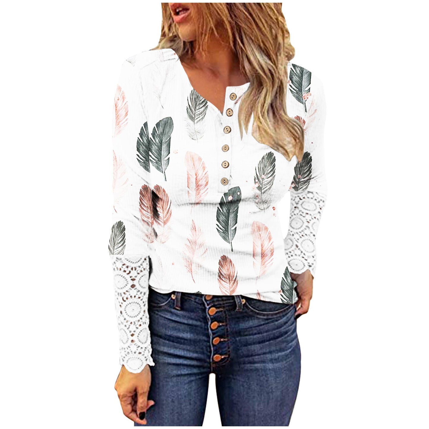 Women's long-sleeved T-shirt with lace and modern leopard print NOVAE