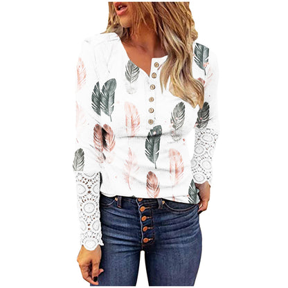 Women's long-sleeved T-shirt with lace and modern leopard print NOVAE