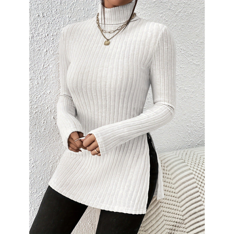 Women's fashionable roll-neck sweater with trendy ribbed texture NOVAE