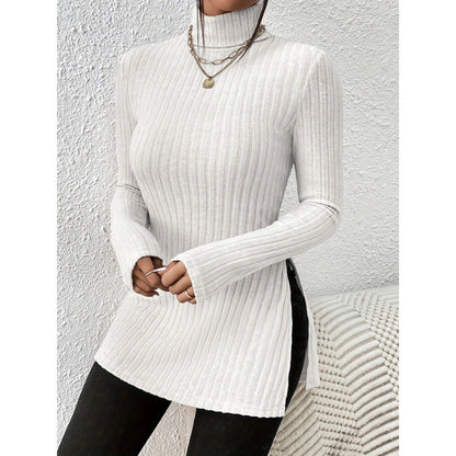 Women's fashionable roll-neck sweater with trendy ribbed texture NOVAE