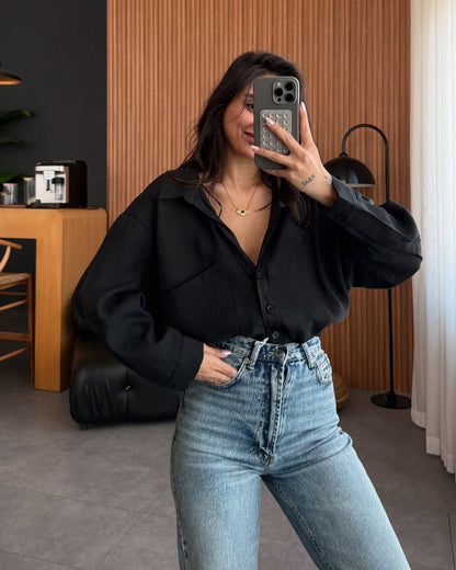 Women's oversized blouse shirt in soft linen fabric NOVAE