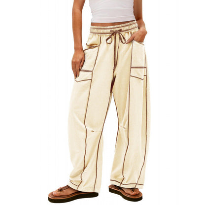 Women's wide-leg leisure trousers with practical side pockets and elasticated waistband NOVAE