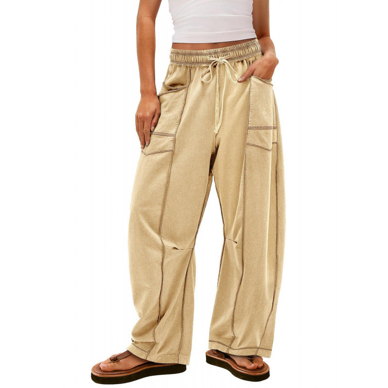 Women's wide-leg leisure trousers with practical side pockets and elasticated waistband NOVAE