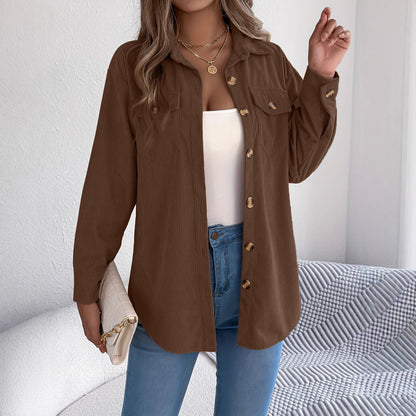 Women's corduroy shirt jacket in a casual cut with practical pockets and elegant buttons NOVAE
