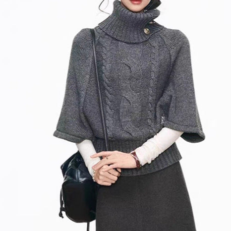 Women's knit dress with voluminous sleeves and elegant roll neck NOVAE