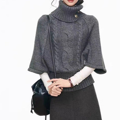 Women's knit dress with voluminous sleeves and elegant roll neck NOVAE
