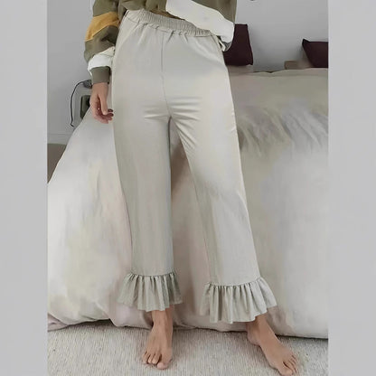 Women's casual trousers with ruffled trim NOVAE