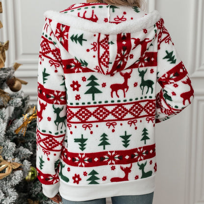 Women's Cozy Hooded Sweater with Festive Motif NOVAE
