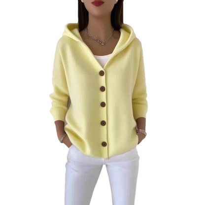 Women's hooded cardigan with practical button details and a relaxed fit NOVAE