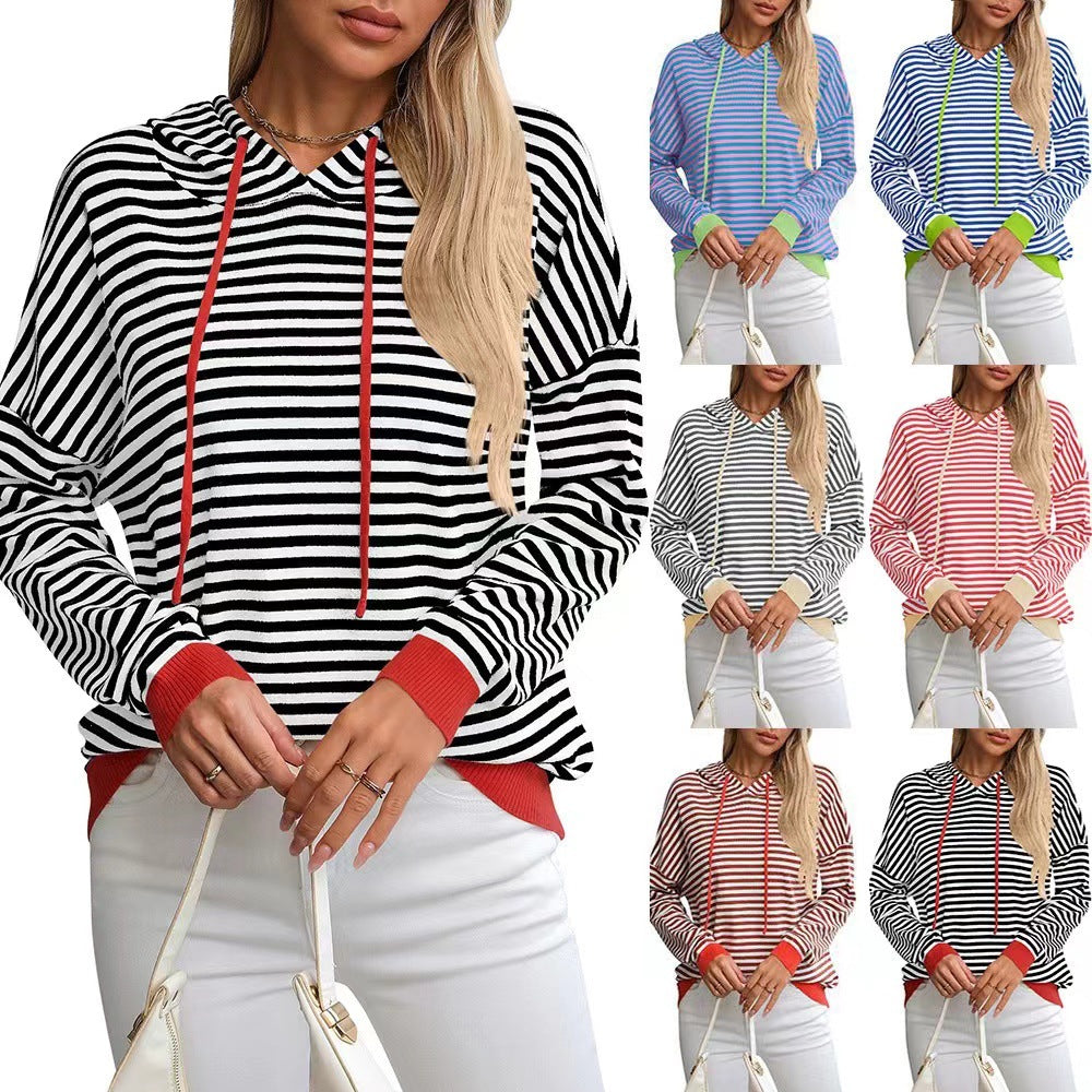 Women's casual hoodie with colorful striped pattern NOVAE