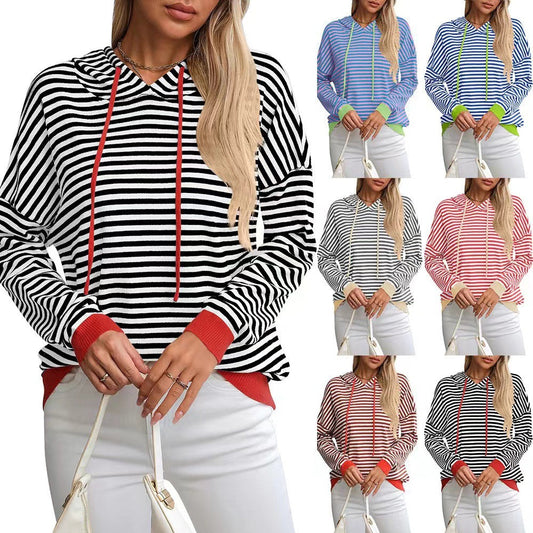 Women's casual hoodie with colorful striped pattern NOVAE