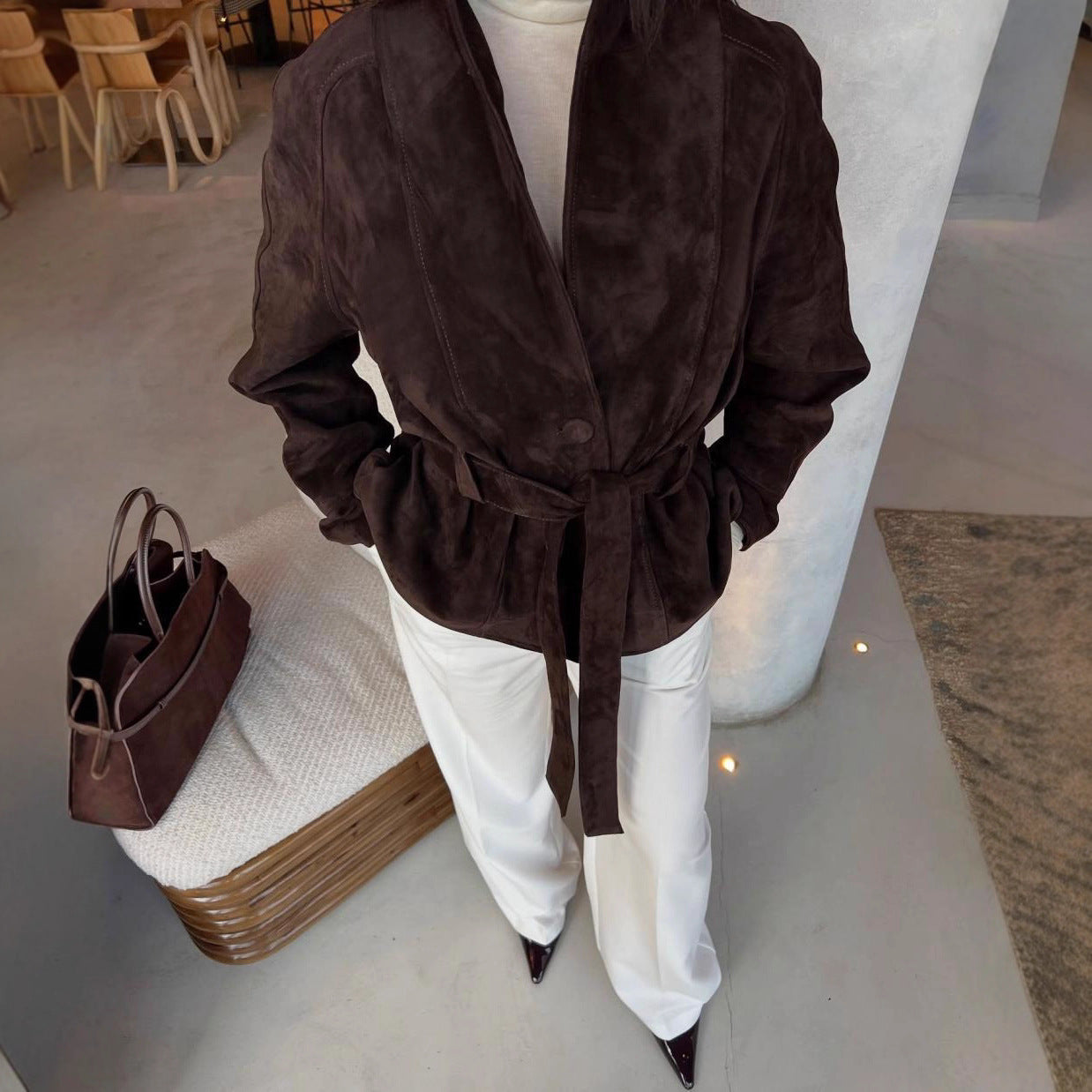 Women's elegant soft blazer-style jacket with waist belt NOVAE