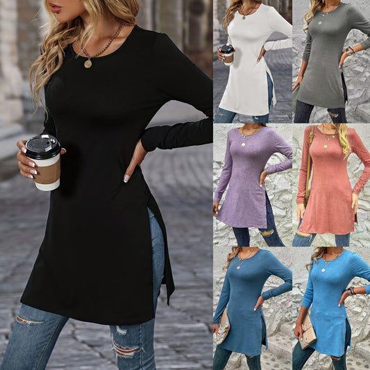 Women's long-sleeved tunic with side slits and modern cut NOVAE