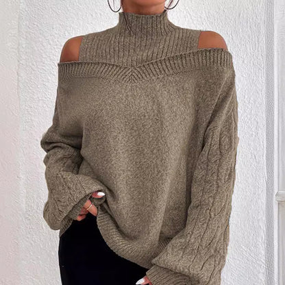 Women's pullover with off-the-shoulder sleeves and high collar NOVAE