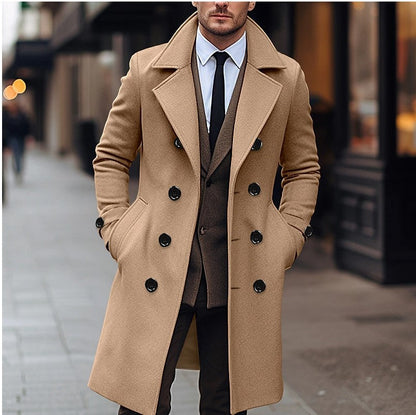 Men's elegant wool coat with double-breasted front and wide lapel NOVAE