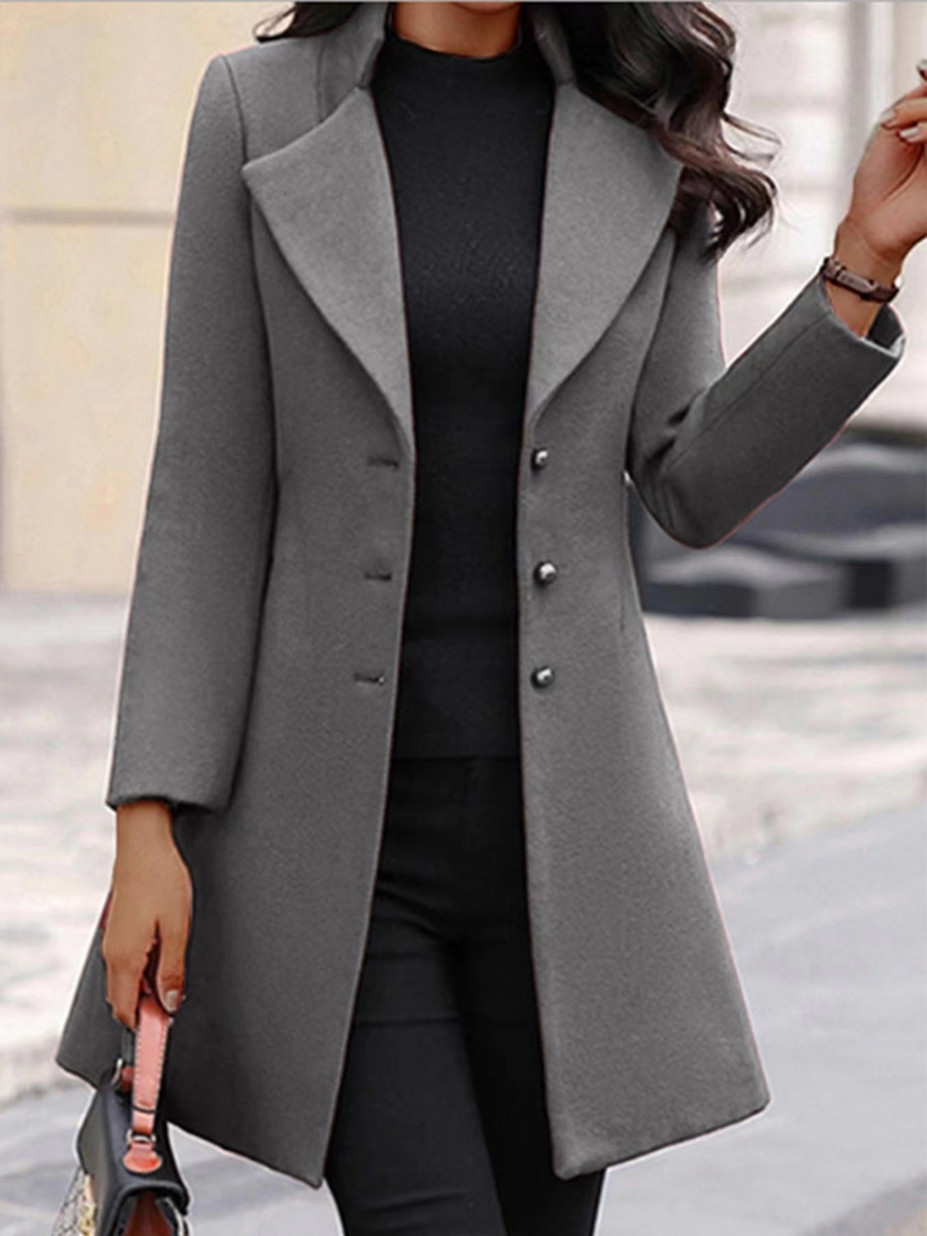 Women's timeless wool coat with stylish lapel and elegant button placket NOVAE