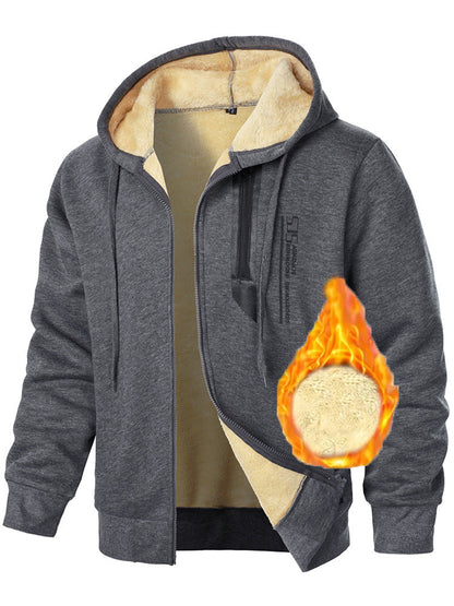 Men's fleece hooded jacket with warm lining and practical zipped pockets NOVAE