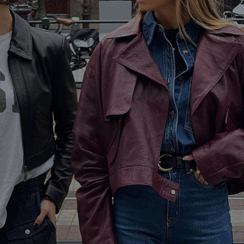 Women's casual faux leather jacket in a modern oversized style NOVAE