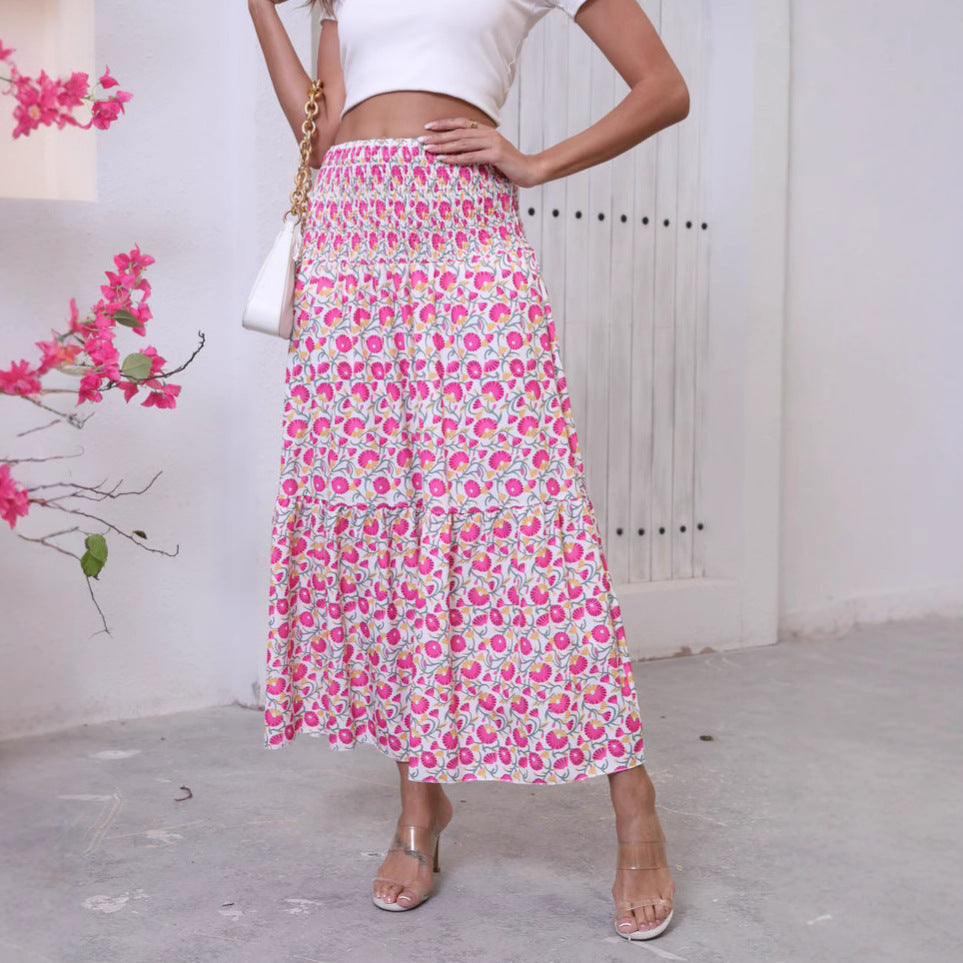 Women's maxi skirt with voluminous, cheerful patterns and elastic waistband NOVAE