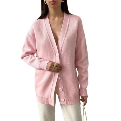 Women's cardigan with V-neck and fine rib texture NOVAE